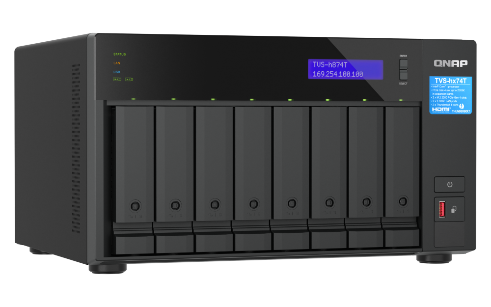 QNAP TVS-h874T-i9-64G, 8-bay QuTS hero NAS, Intel Core i9, Thunderbolt 4 - QNAP OA-03541