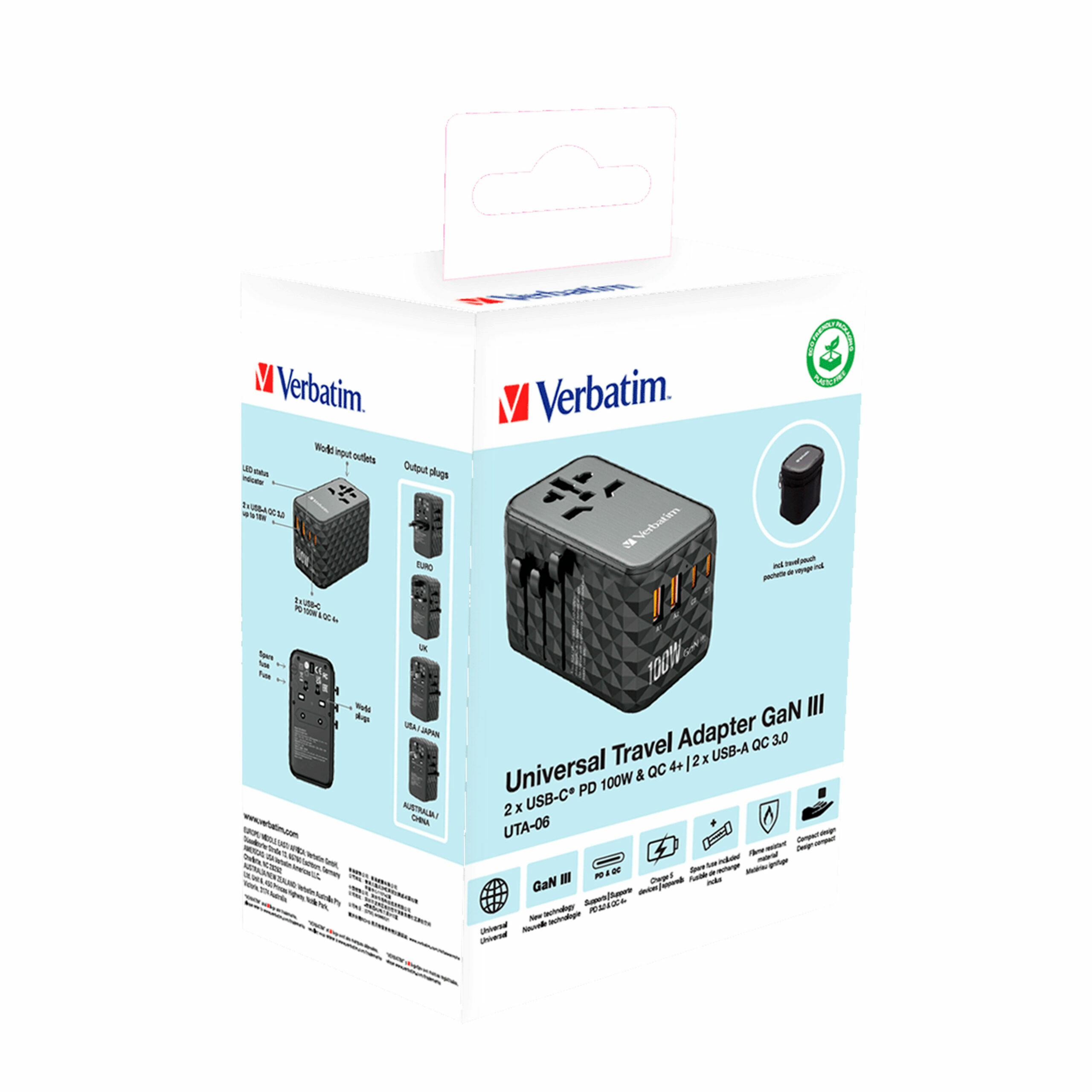 Verbatim 4 Port PD 3.0 GaN III 100W Gan Travel Adaptor 通用旅行轉插 (UTA-06) - Verbatim OA-04069